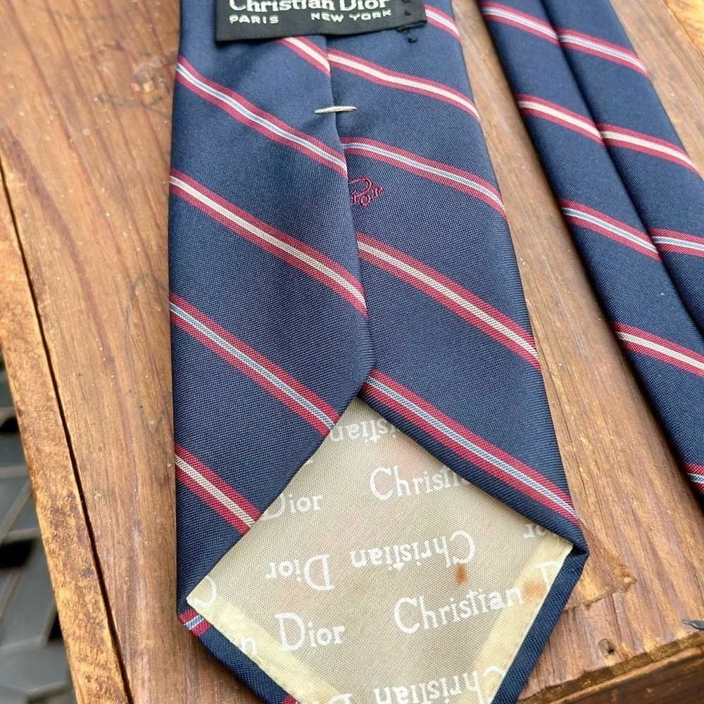 Christian Dior Silk Navy & Red Striped Tie